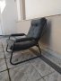 Тапициран стол с ръкохватки, черна екокожа, здрава метална конструкция., снимка 4