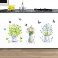 Свежи цветя лавандула ваза саксия самозалепващ стикер лепенка за стена кухня украса декор, снимка 2 - Други - 34250794