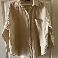 Нова овърсайз модел  бежова nude неутрален цвят лен ленена риза zara Zara, снимка 12 - Ризи - 44588770