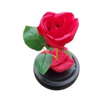 Изкуствена роза под стъклен похлупак, Дървена основа,Червена, 17x11 см, снимка 4 - Подаръци за жени - 35761290