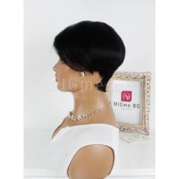 Къса черна перука от естествен косъм с бретон Кейси, снимка 5 - Аксесоари за коса - 34515461