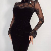 За вашия повод, елегантна рокля от черно кадифе , снимка 1 - Рокли - 42342368