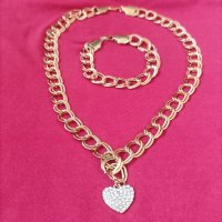 Дамски ланец ( колие ) + гривна + висулка във формата на сърце, снимка 1 - Колиета, медальони, синджири - 41461896