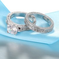 Комплект от 2 сребърни пръстена със сапфир, снимка 2 - Пръстени - 41637431