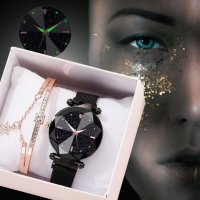 Луксозен дамски часовник „звездно небе“ тип гривна. Цветове - черен!, снимка 3 - Дамски - 44237035