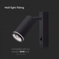 LED Аплик Черен GU10 С Ключ, снимка 2 - Лампи за стена - 41595159