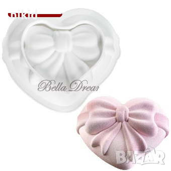 3D Сърце с пандела силиконов молд форма за кекс десерт сладкиш, снимка 1