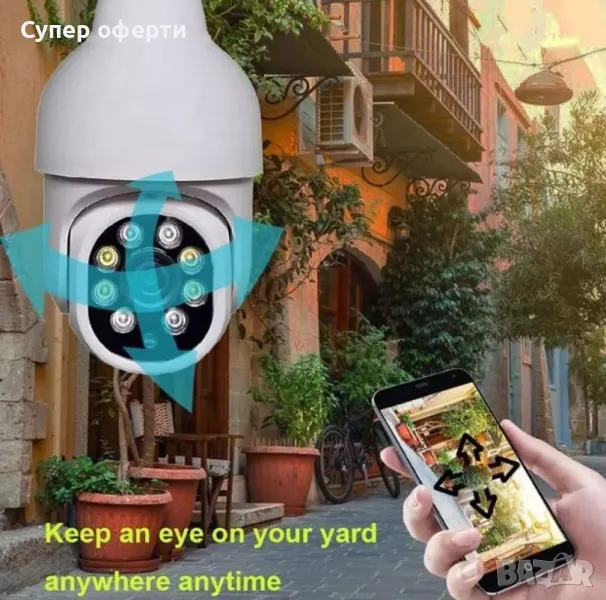 Куполна Wi-Fi камера под формата на крушка с широкообхватен ъгъл на видимост, снимка 1