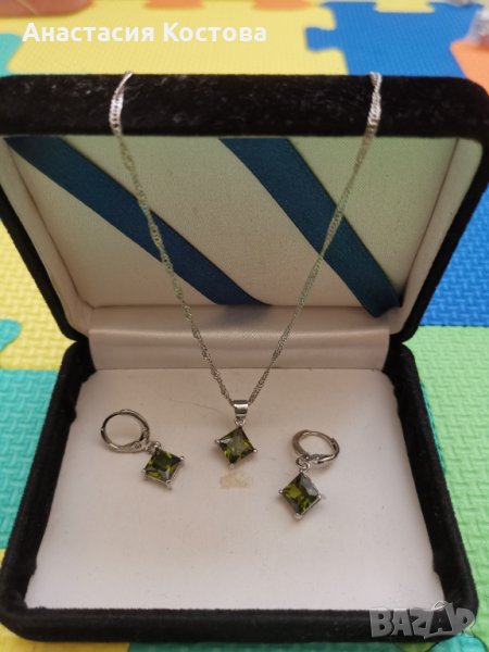 Сребърен комплект обеци и колие, снимка 1