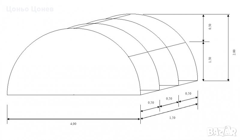 ДЪГИ ЗА ПАРНИК С ПОЛИЕТИЛЕНОВО ПОКРИТИЕ - 4 МЕТРА ШИРИНА (ОРАНЖЕРИЯ), снимка 1