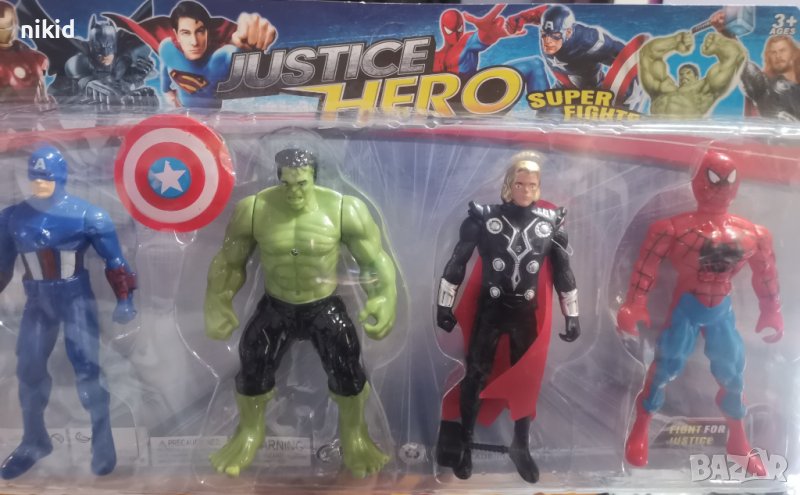 4 бр Avengers Авенджърс герои Отмъстителите  Спайдърмен Хълк Америка пластмасови фигурки играчки , снимка 1