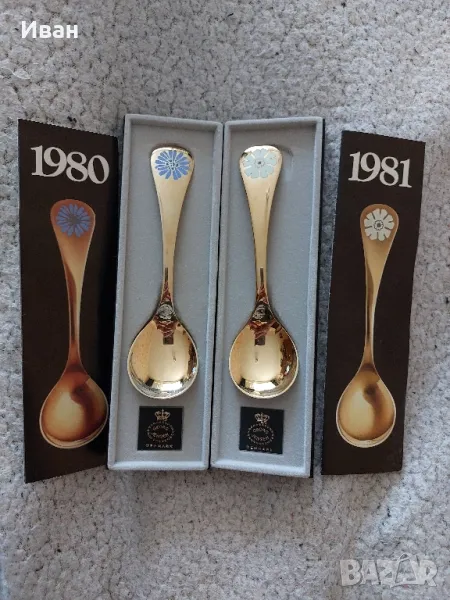 Позлатена сребърна лъжичка 1980 1981 GEORG JENSEN, снимка 1