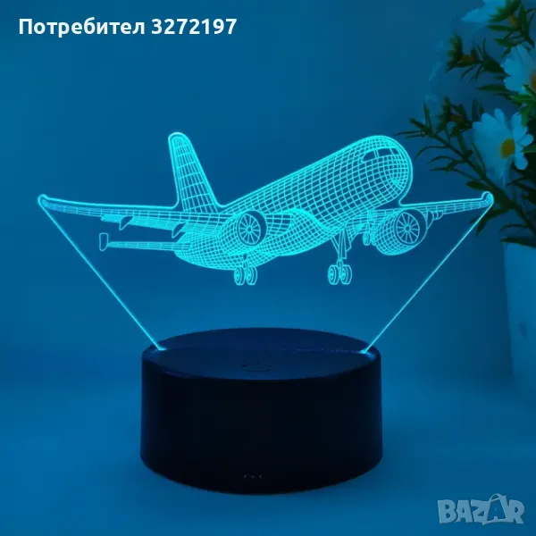 Холограмна 3D LED лампа Пътнически Самолет,RGB Седемцветен Интелигентен Контрол,USB, снимка 1