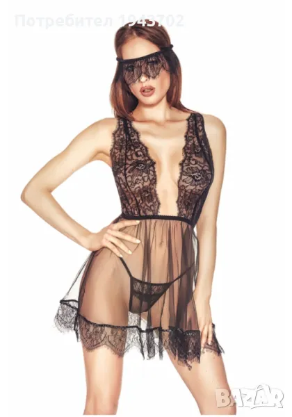 Секси нощница с прашки в черен цвят Venetia Anais, снимка 1