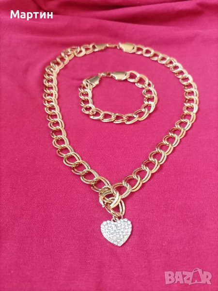 Дамски ланец ( колие ) + гривна + висулка във формата на сърце, снимка 1