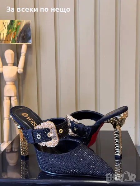 Versace Дамски Черни Чехли Със Златен Метален Ток Версаче Код E266, снимка 1