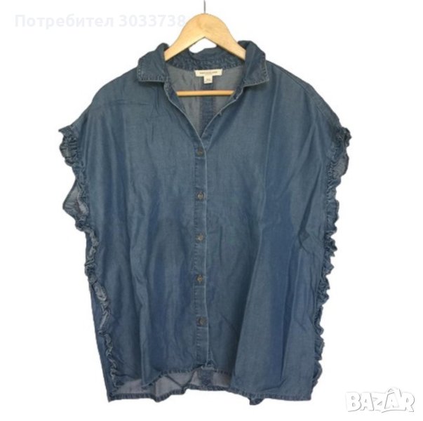 beachlunchlounge Дамска тънка дънкова риза топ с къс ръкав M-L, снимка 1