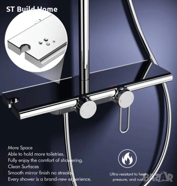 Модерен хромиран душ комплект с водопад и 5 функции , снимка 1