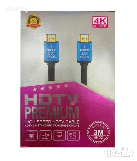 Нов 4K кабел HDMI M/M, V2.0, cable 3 метра - видео кабели, снимка 1