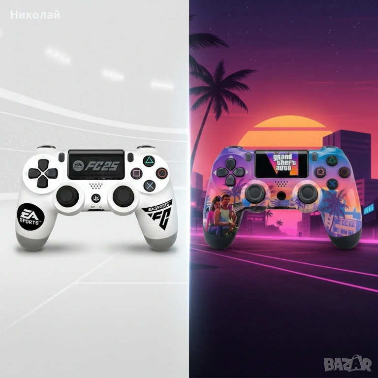 Безжичен джойстик за PS4 с тъчпад, вибрация и LED осветление – FC25 / GTA дизайн, снимка 1