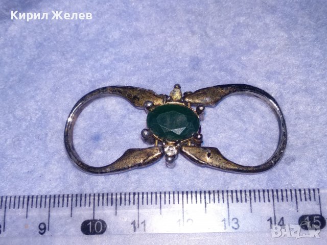 ДВОЕН РАЗДВИЖЕН РЯДЪК ФЕШЪН ПРЪСТЕН ПОЗЛАТЕНА БЛАГОРОДНА СТОМАНА с ФАСЕТИРАН РУБИН и СМАРАГД 36418, снимка 2 - Пръстени - 39728856
