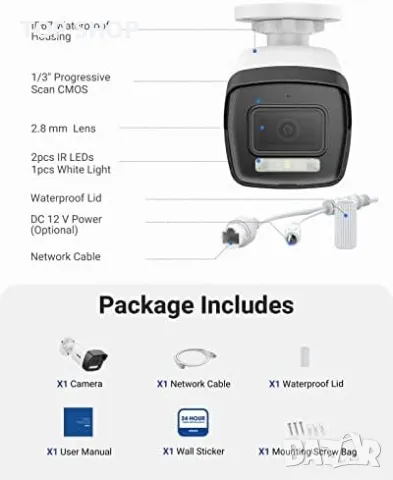 Нова Външна охранителна 3K камера домашно видеонаблюдение Охрана, снимка 7 - Аналогови камери - 49657593