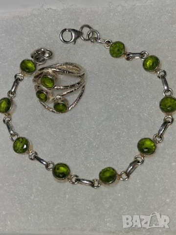 Нов сребърен комплект с цитрини и перидот, снимка 4 - Бижутерийни комплекти - 46770272