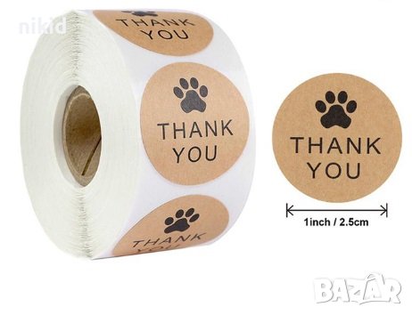 100 бр Thank You с ❤ лапичка малки самозалепващи лепенки стикери за ръчна изработка за подарък, снимка 2 - Други - 41365111