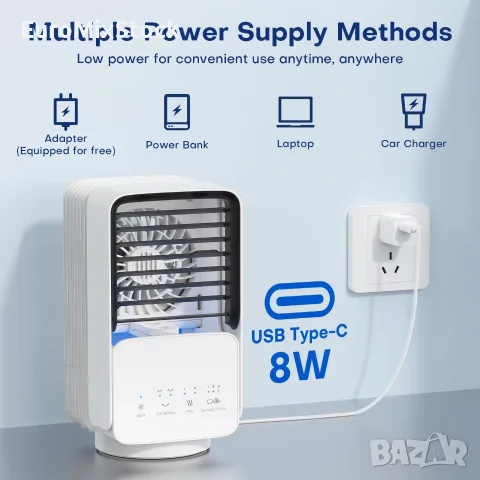 Портативен 3-в-1 Мини Климатик и Охладител за Въздух OMISOON 800мл, 8W, USB, снимка 7 - Овлажнители и пречистватели за въздух - 55903443