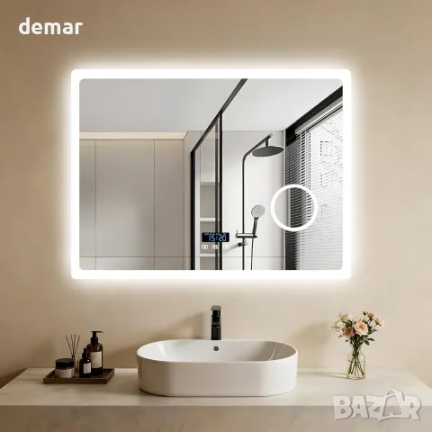 LUVODI LED огледало 80x60 см със светлина, Bluetooth и анти-мъгла