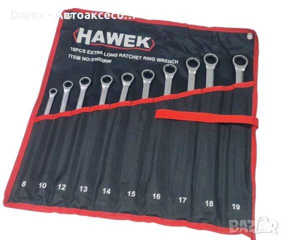 Тресчотни ключове Hawek - 10 части 8-19 мм, снимка 3 - Ключове - 56155516