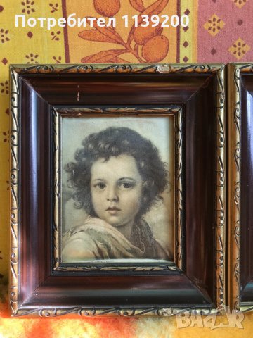 2бр френски винтидж картини молещо се момиче и момче щампа върху плат, снимка 14 - Картини - 32721197