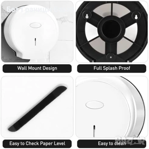 Нов Стенен диспенсър за тоалетна хартия Jumbo, бял, без пробиване баня, снимка 5 - Други стоки за дома - 53665753