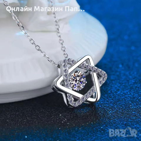 SMTCAT Сребърно колие S925 хексаграм с цирконий и кристали, снимка 2 - Колиета, медальони, синджири - 52437635