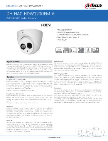 FULL HD 2MPx КАМЕРА DAHUA HAC-HDW1200EM-A Вграден Микрофон HD-CVI AHD HD-TVI 50 Mетра Нощно Виждане, снимка 2 - HD камери - 41529772