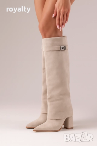 Ботуши на ток - бежов велур