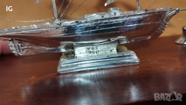 Стар сребърен кораб, ветроход, маркиран 950, снимка 6 - Колекции - 42344476