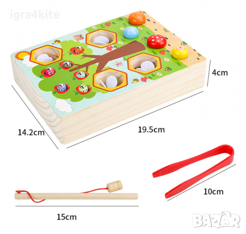 дървена игра за сръчност - кошер с пчелички + магнитни червейчета, снимка 5 - Образователни игри - 34751858