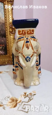 Антикварен керамичен слон в перфектно състояние. Стойка за саксия. , снимка 6 - Антикварни и старинни предмети - 49341803