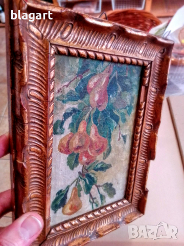 Стара картина-"Круши" масло на платно, снимка 5 - Антикварни и старинни предмети - 36447520