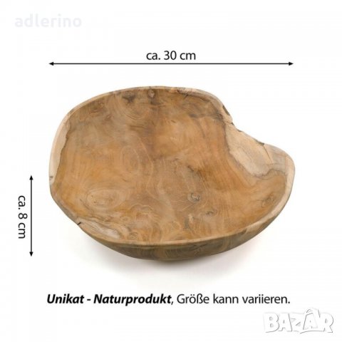 Купа за плодове, тикова дървесина, масив, декорация, кафява, овална, ръчна изработка, снимка 3 - Аксесоари за кухня - 34390689