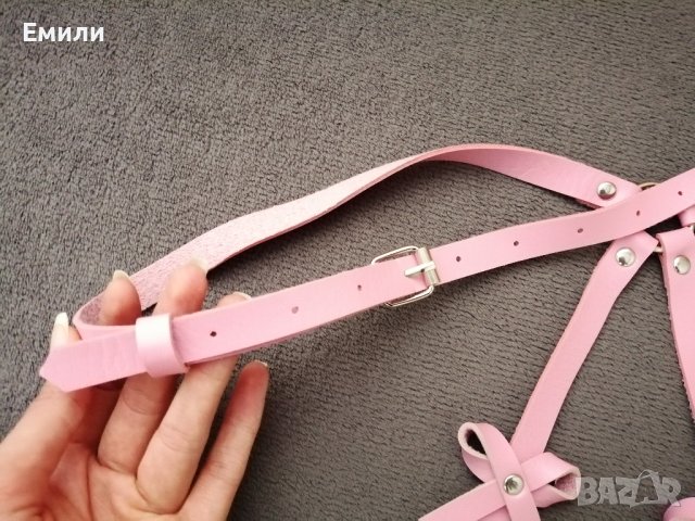 BDSM розов кожен харнес нашийник колан с панделки за тяло, снимка 13 - Колани - 42163609