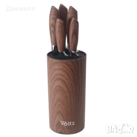 Комплект ножове Voltz с мраморно покритие и стойка – Стил, острота и удобство за перфектна кухня , снимка 7 - Други - 52525386