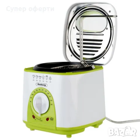 Фритюрник мини Rosberg, 1 литър, 950W, 80-190 C, Бял/зелен - 24 МЕСЕЦА ГАРАНЦИЯ, снимка 3 - Фритюрници - 49123696