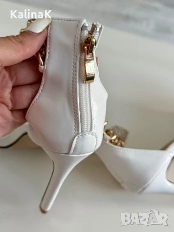 Сандали бели на ток, снимка 4 - Сандали - 51180618