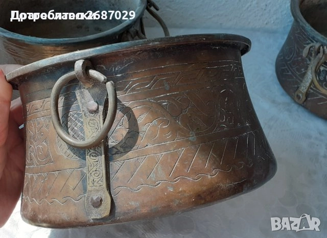 Бакъри: Много стар бакър, менче, с дръжки, орнаменти, антика, бакърче, , снимка 8 - Други - 36979393