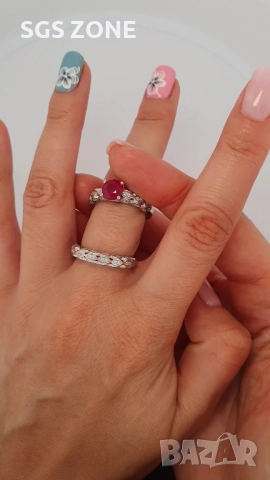 СРЕБЪРЕН ДВОЕН ПРЪСТЕН С РУБИН, снимка 2 - Пръстени - 52397440