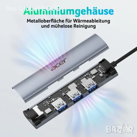 Acer USB-C/USB-A хъб с Gigabit Ethernet и 3 USB порта, снимка 5 - Мрежови адаптери - 55921854