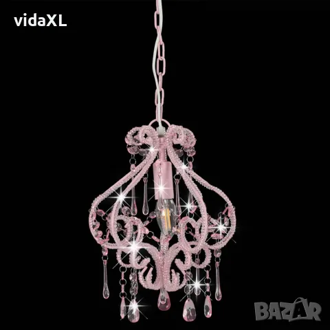vidaXL Полилей с кристали, розов, кръгъл, E14, снимка 3 - Полилеи - 56146468