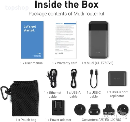 Нов GL.iNet GL-E750V2 (MUDI) 4G LTE преносима Wi-Fi точка за достъп за пътуване | Мобилно устройство, снимка 6 - Рутери - 52850962